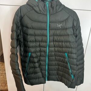Arc'teryx Hooded Puffer Jacket in Sage and Teal